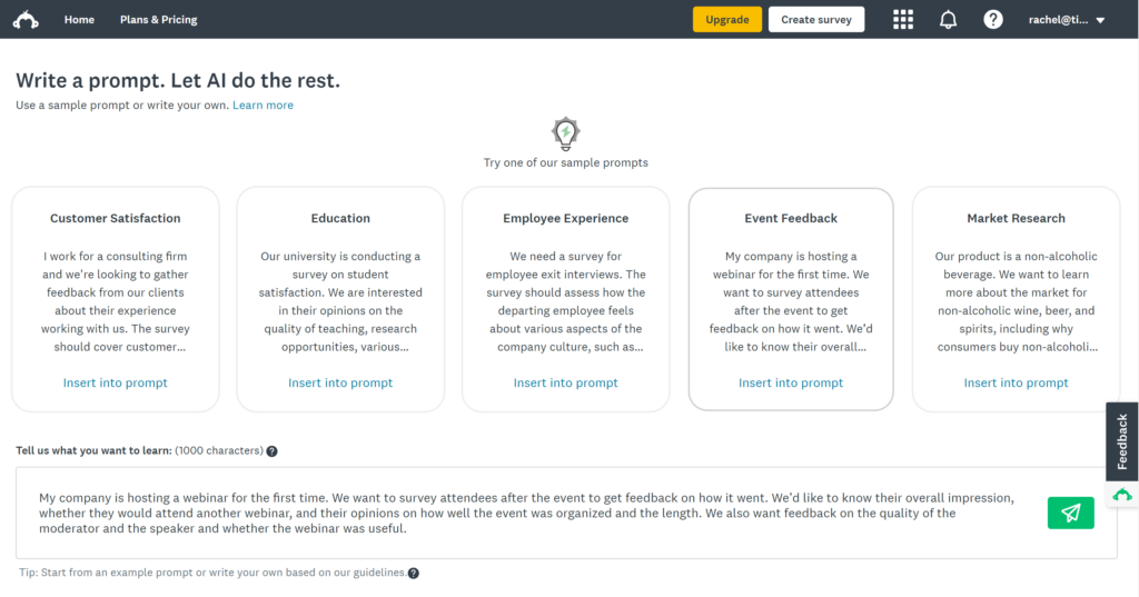 Write a prompt for your survey and let AI do the rest
